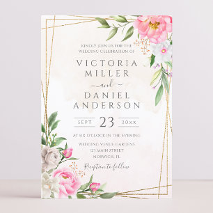 Goldene Hochzeit von Pink Watercolor Floral Geomet Einladung