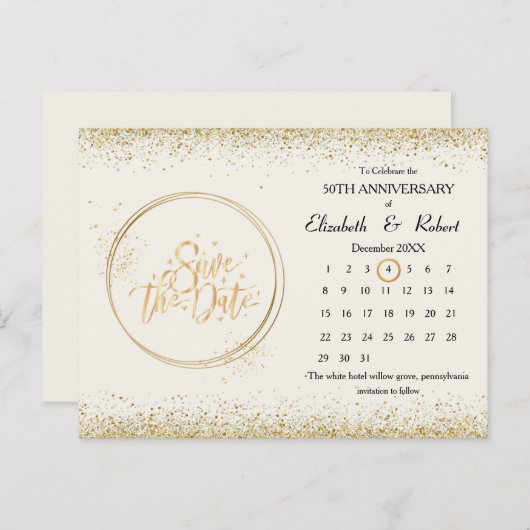 Goldene Hochzeit zum 50. Jubiläum Der Datumskalend Ankündigungspostkarte (Vorne/Hinten)