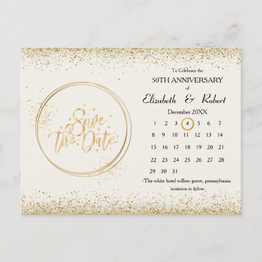 Goldene Hochzeit zum 50. Jubiläum Der Datumskalend Ankündigungspostkarte (Vorderseite)