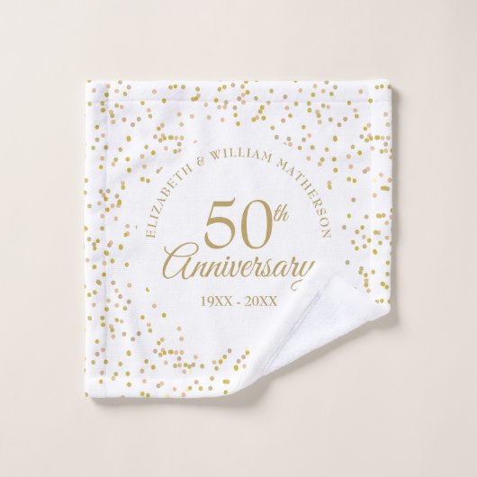 Goldene Hochzeit zum 50. Jubiläum Gold Confetti Badhandtuch Set (Waschlappen)