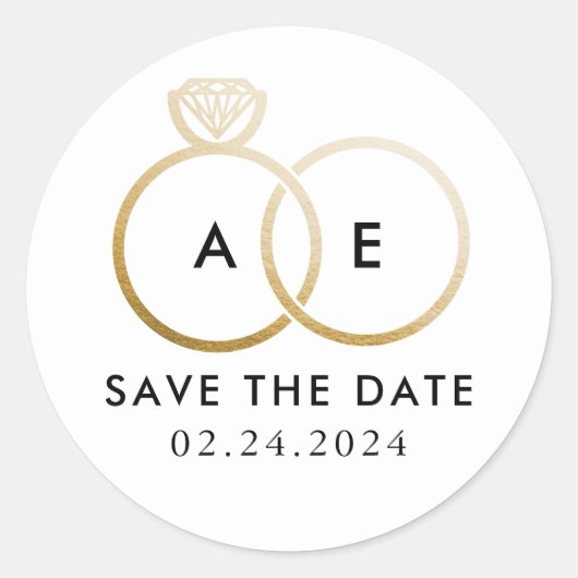 Goldene Hochzeiten auf Weiß Save the Date Runder Aufkleber (Vorderseite)