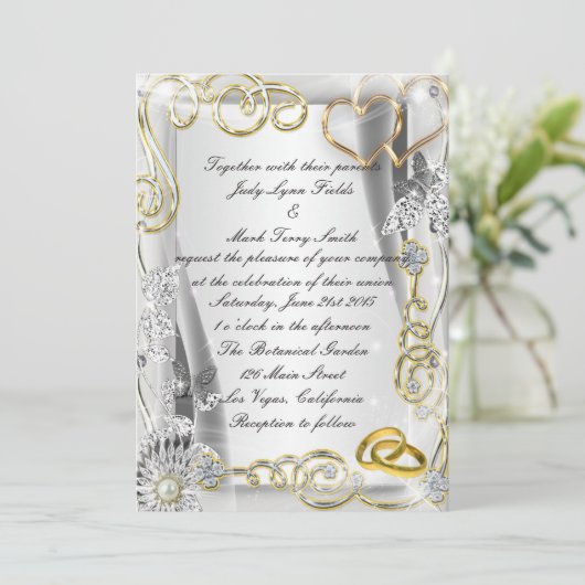 Goldene Hochzeiten und Herzeinladungen Einladung (Stehend Vorderseite)