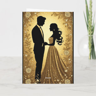 Goldene Hochzeits-Glühende Braut Bräutigam Silhoue Karte