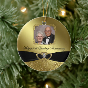 Goldene Hochzeits-Jahrestags-Foto-Verzierung Keramik Ornament
