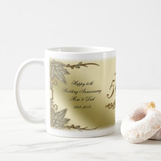 Goldene Hochzeits-Jahrestags-Tasse Kaffeetasse (Mit Donut)
