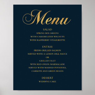Goldene Hochzeits-Menükarte. Marineblau elegant sc Poster