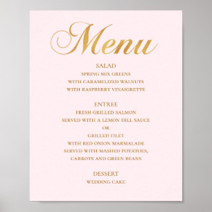 Goldene Hochzeits-Menükarte. Rosa elegant einfach Poster