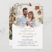 Goldene Hochzeitskarte mit Foto Einladung (Vorne/Hinten)