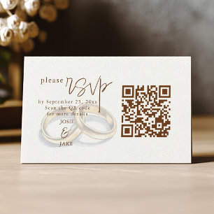 Goldene Hochzeitsringe rustikal RSVP QR Code Begleitkarte