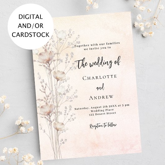 Goldene Hochzeitssonne-Rose-Wildblume Einladung