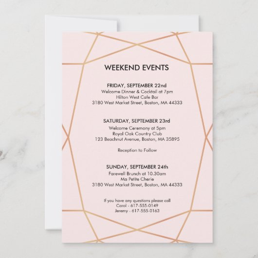 Goldene Hochzeitsstimmung in geometrischer Rose Einladung (Rückseite)