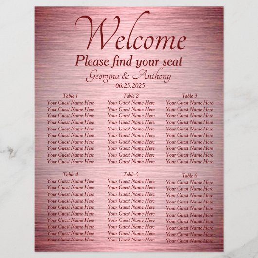 Goldene Hochzeitstabelle für Burgunder Rose (Vorderseite)