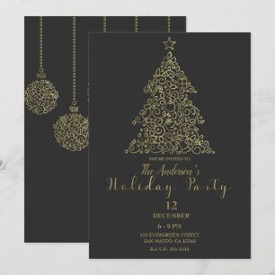 Goldene Holzkohle Ornamente Eleganter Weihnachtsba Einladung