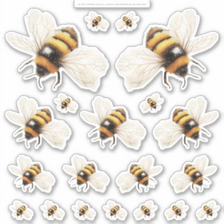 Goldene Honig Fee Welt – 2a - 20 Bienen Blatt Aufkleber