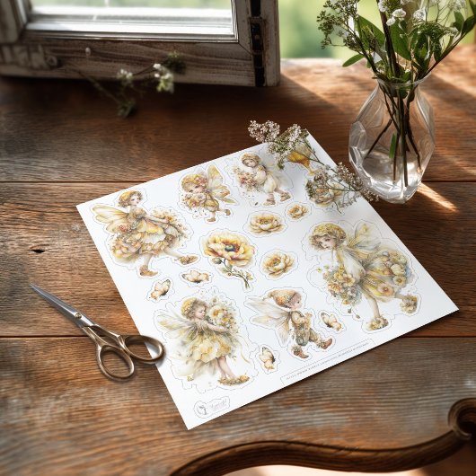 Goldene Honig Fee Welt – Blumen tragender Sticker