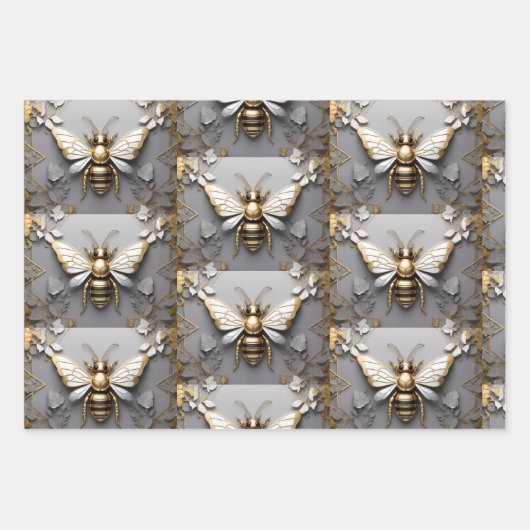 Goldene Honigbiene auf dunkler Leinwand Geschenkpapier Set (Vorderseite 3)