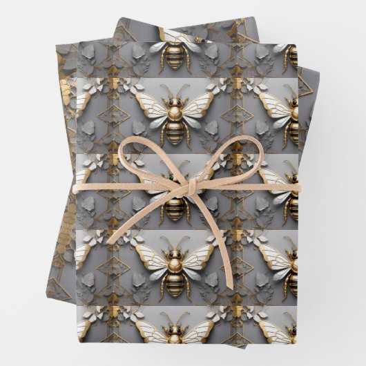 Goldene Honigbiene auf dunkler Leinwand Geschenkpapier Set (Beispiel)