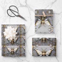 Goldene Honigbiene auf dunkler Leinwand Geschenkpapier Set