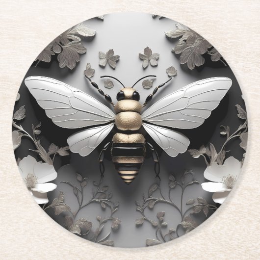 Goldene Honigbiene Kunst Runder Pappuntersetzer (Vorderseite)