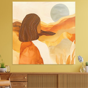 Goldene Horizonte – Abstrakte Wüstenfrau Leinwanddruck