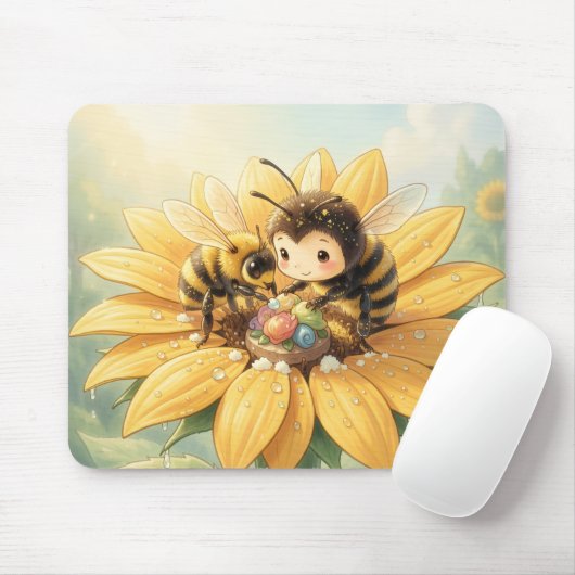 Goldene Hummel im Blütentanz1 Mousepad (Mit Mouse)