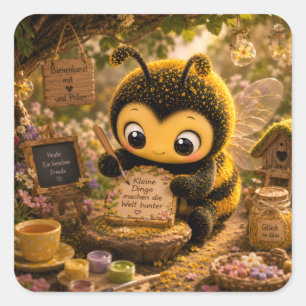 Goldene Hummel im Blütentanz.10 Quadratischer Aufkleber