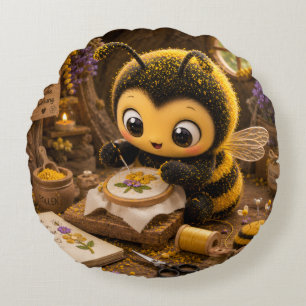 Goldene Hummel im Blütentanz.11 Rundes Kissen