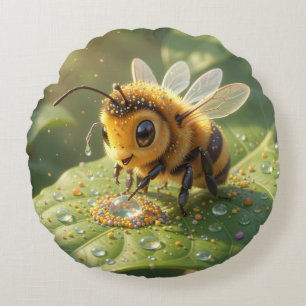 Goldene Hummel im Blütentanz.5 Rundes Kissen
