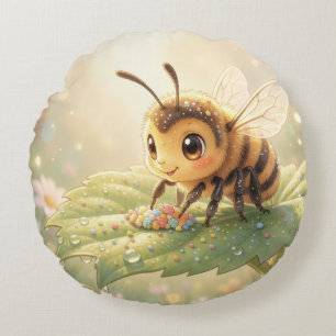 Goldene Hummel im Blütentanz.6 Rundes Kissen