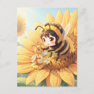 Goldene Hummel im Blütentanz.7 Feiertagspostkarte