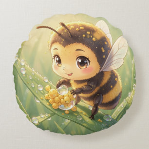 Goldene Hummel im Blütentanz.8 Rundes Kissen