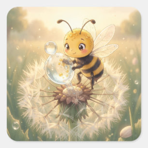 Goldene Hummel im Blütentanz.9 Quadratischer Aufkleber