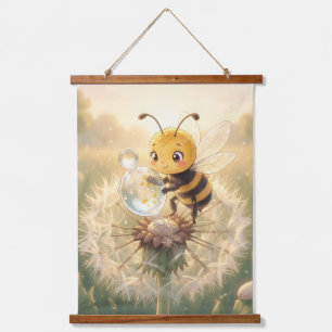 Goldene Hummel im Blütentanz.9 Wandteppich Mit Holzrahmen