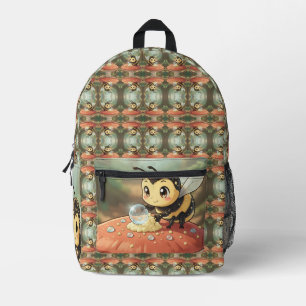 Goldene Hummel im Blütentanz  Bedruckter Rucksack
