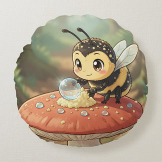 Goldene Hummel im Blütentanz Rundes Kissen