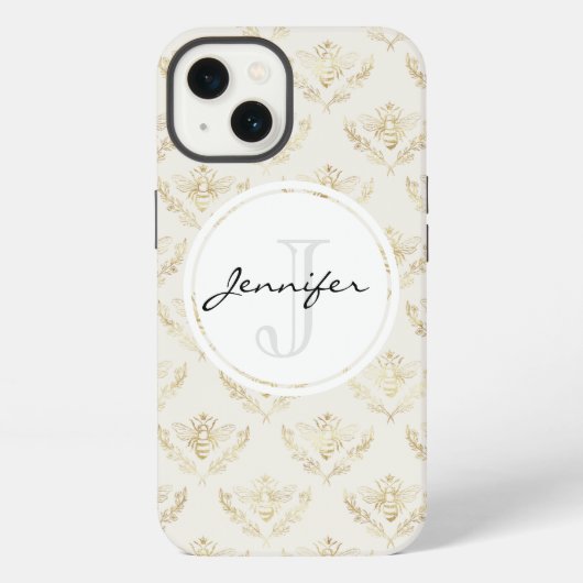 Goldene Hummel mit Kronenmuster-Monogramm iPhone Hülle (Rückseite)