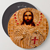 Goldene Ikone des Jesus Christus Button (Vorne & Hinten)
