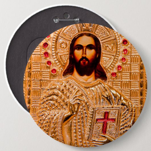 Goldene Ikone des Jesus Christus Button (Vorne & Hinten)