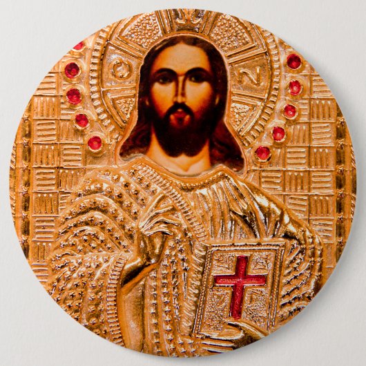 Goldene Ikone des Jesus Christus Button (Vorderseite)