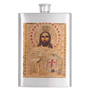 Goldene Ikone des Jesus Christus Flachmann