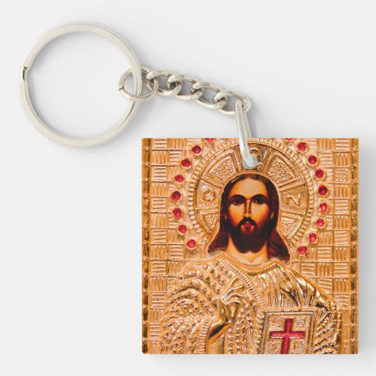 Goldene Ikone des Jesus Christus Schlüsselanhänger (Vorderseite)
