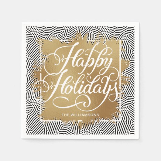 Goldene Imitate Foil Happy Holidays Modernes Black Serviette (Vorderseite)