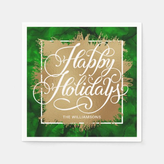 Goldene Imitate Foil Happy Holidays on Green Water Serviette (Vorderseite)
