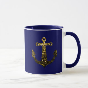 Goldene Imitate funkeln Glitzer Anchor Marineblau Tasse