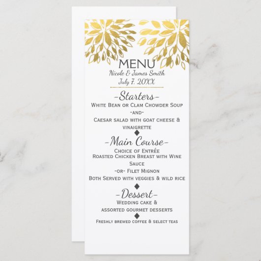 Goldene Imitate - Moderne Blume Blumenmenü Menükarte (Vorne/Hinten)
