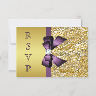 Goldene Imitate Sequenzen Diamonds Lila Bow UAWG RSVP Karte