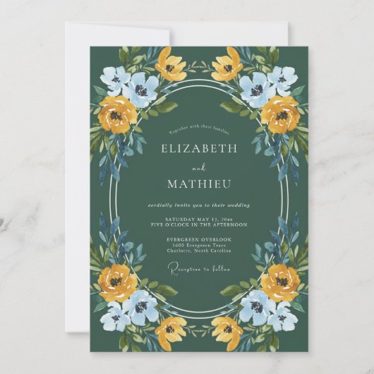 Goldene Immergrün-Bemalte Hochzeit Einladung (Vorderseite)