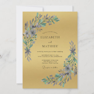 Goldene Immergrün-Blatt-Hochzeit Einladung