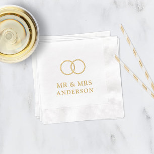 Goldene ineinander greifende Ringe Mr und Mrs Hoch Servietten Mit Folie