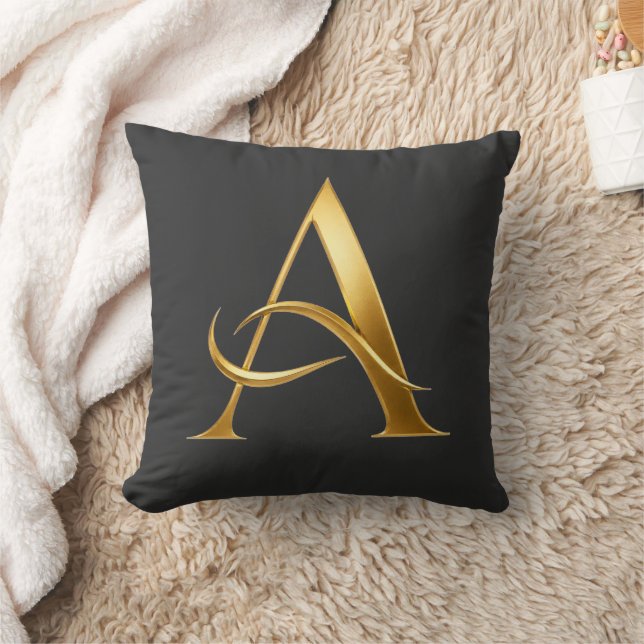 Goldene Initiale A Minimalistisches Design Kissen (Decke)